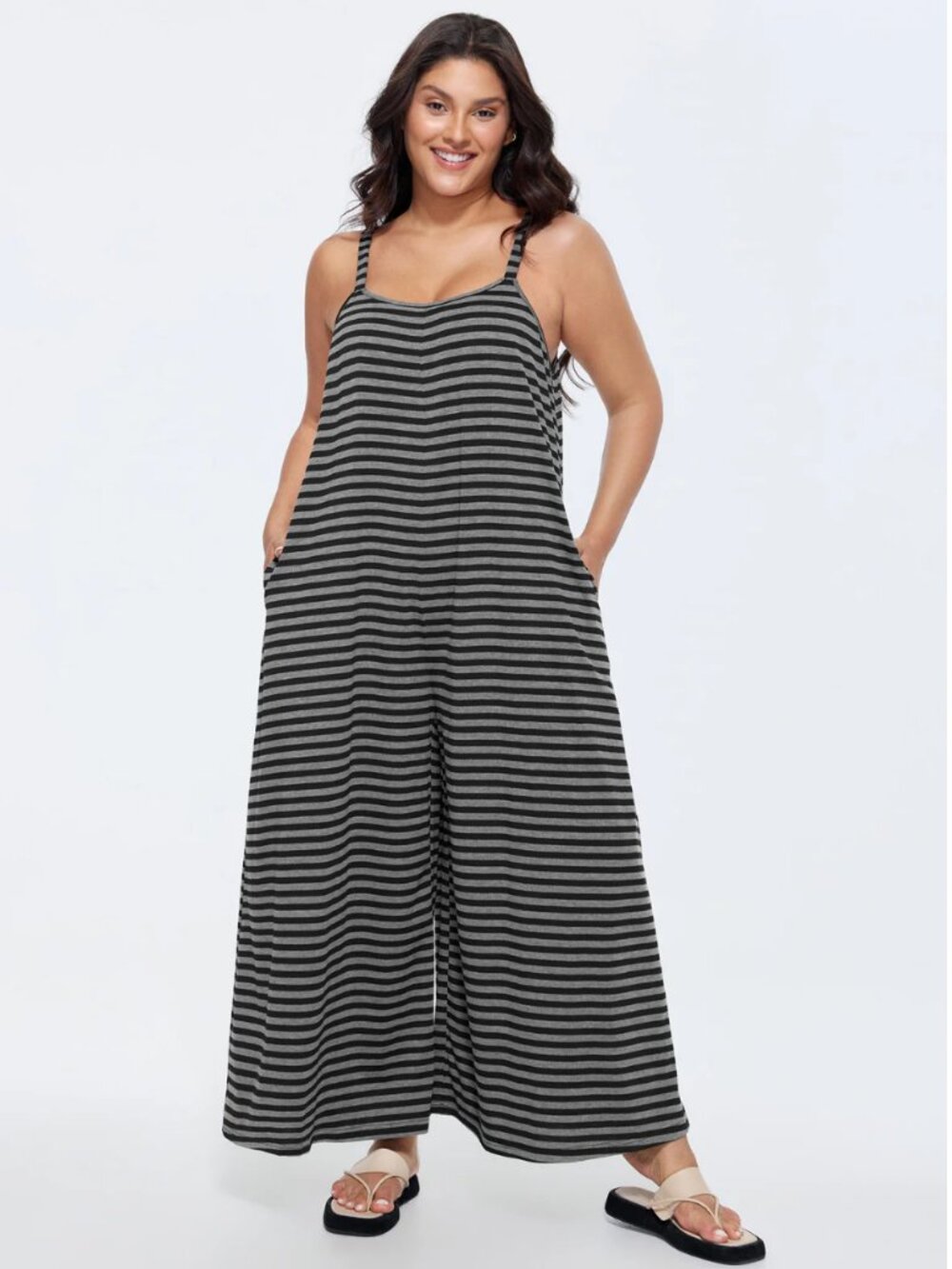BloomChic Striped Print Relaxed-Fit Cami Jumpsuit - Size 12